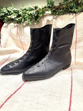 Henry Beguelin Black Leather Pointed Toe Flat Boots Ren Faire Medieval Vibes 40